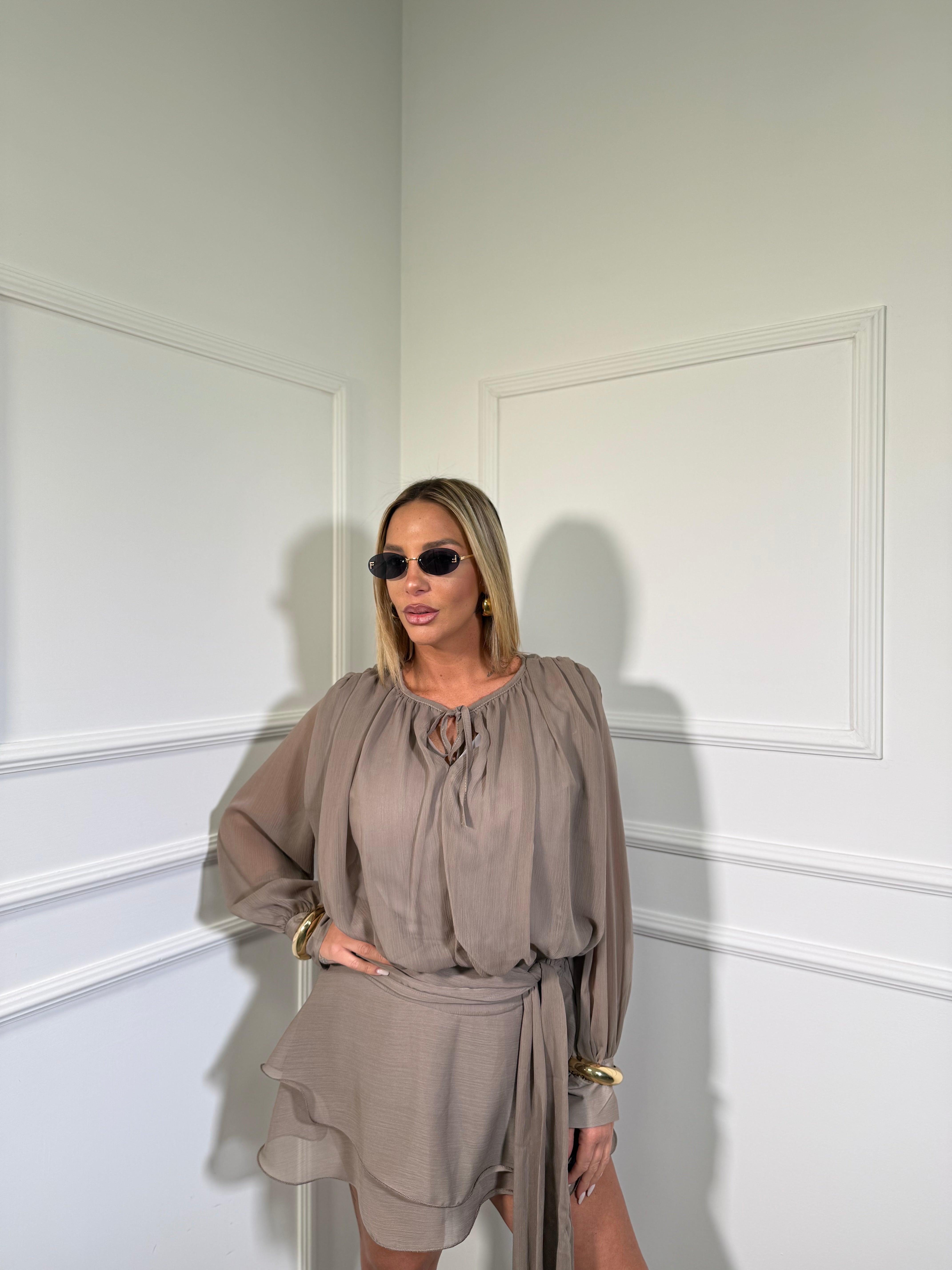 Abito Jumpsuit in chiffon Greta taupe m50188