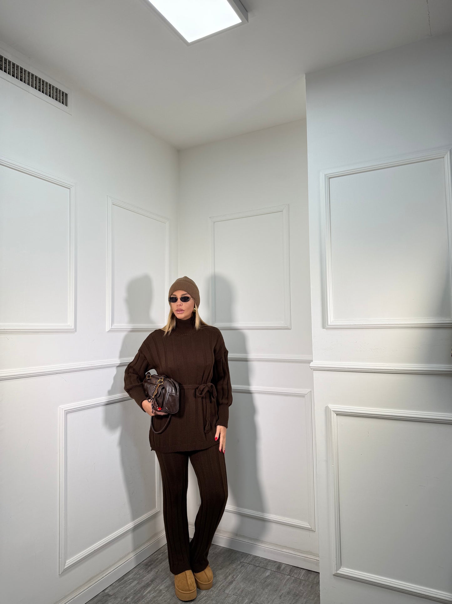 Coordinato in maglia a coste December cioccolato 228000