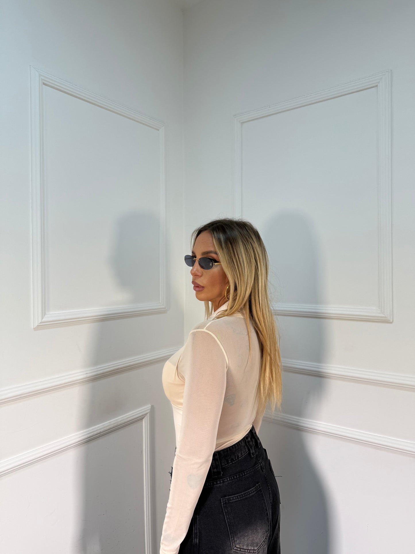 Shirt polo scollo a goccia panna rtt59160