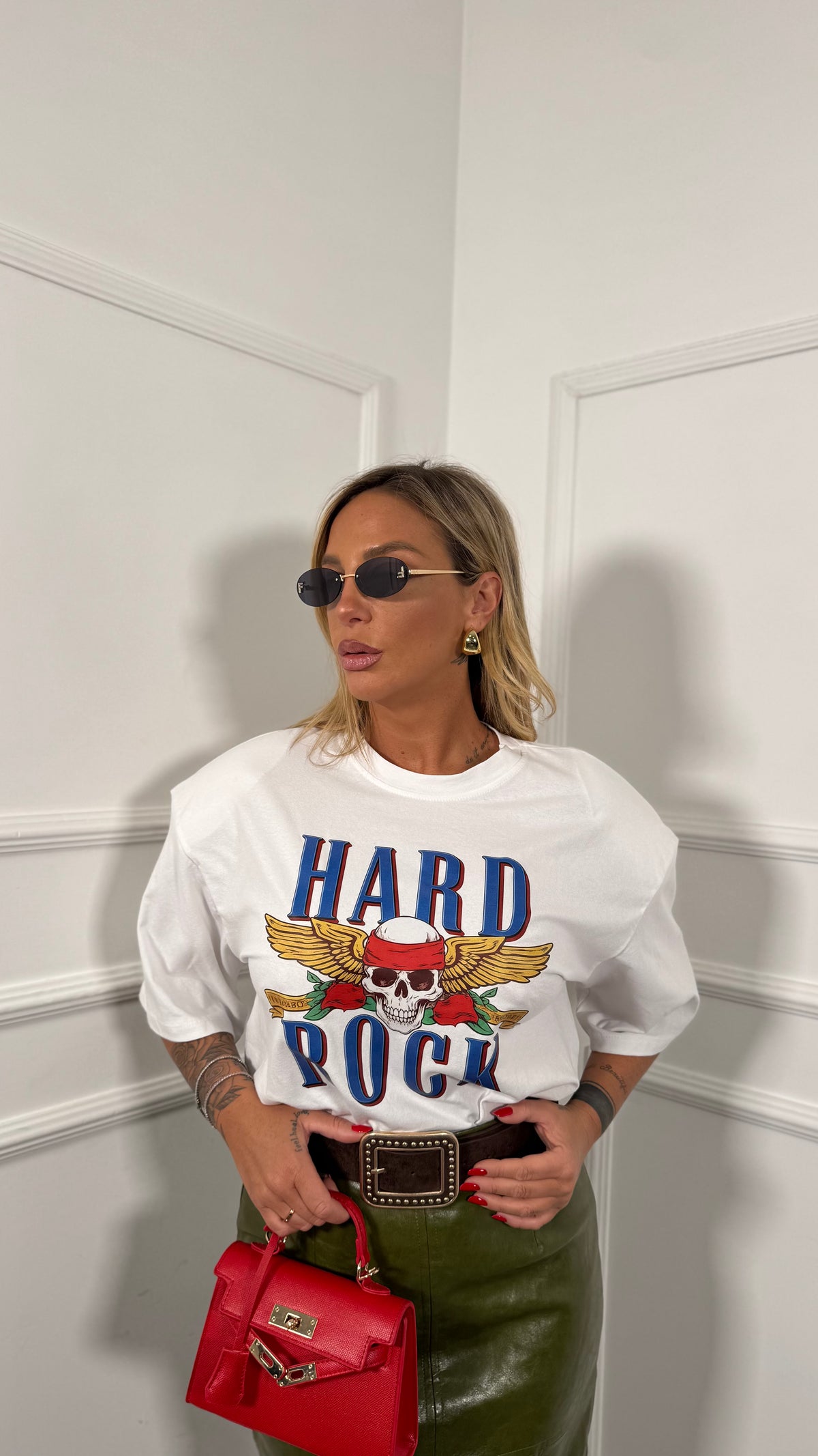 T-shirt con spalline Hard Rock bianca