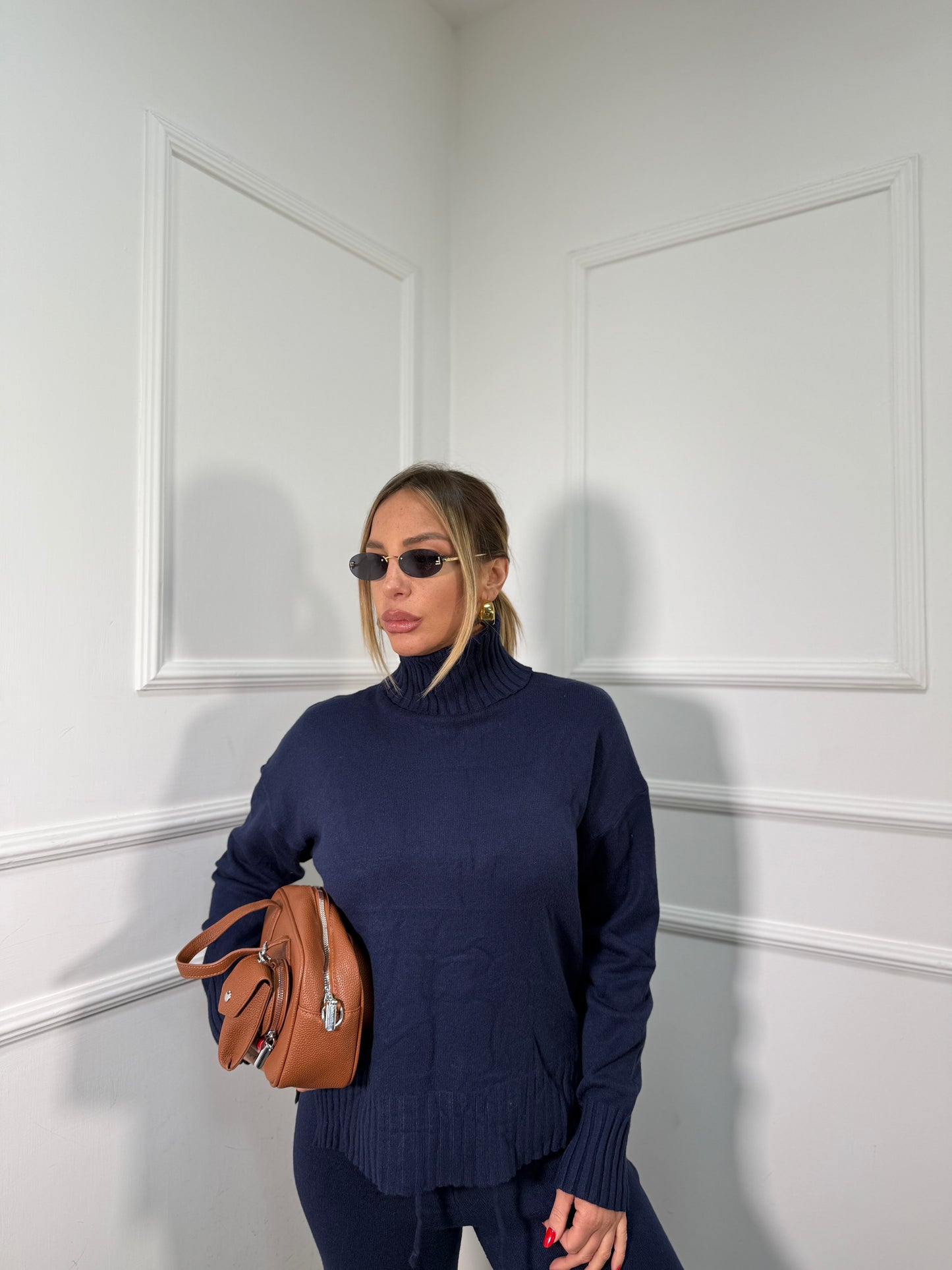 Coordinato lana rasata Snow blu notte 016