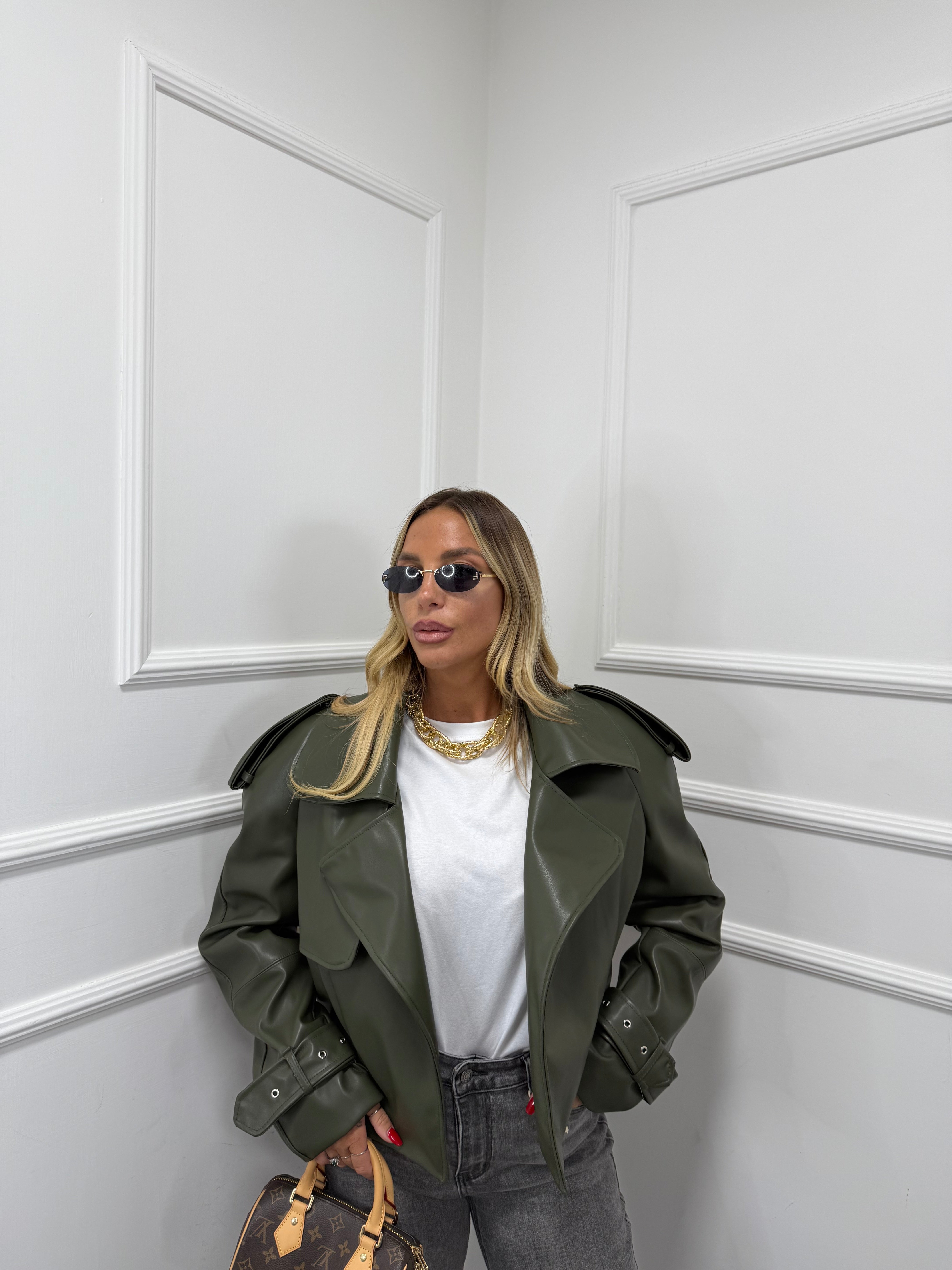 Giubbino in ecopelle oversize Vegas verde militare premium quality