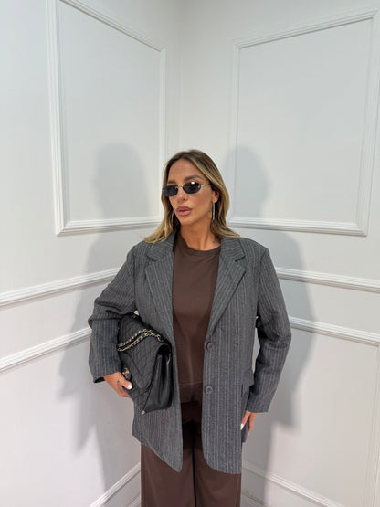 Blazer in lana cotta gessato Ireland grigio 80501 premium quality