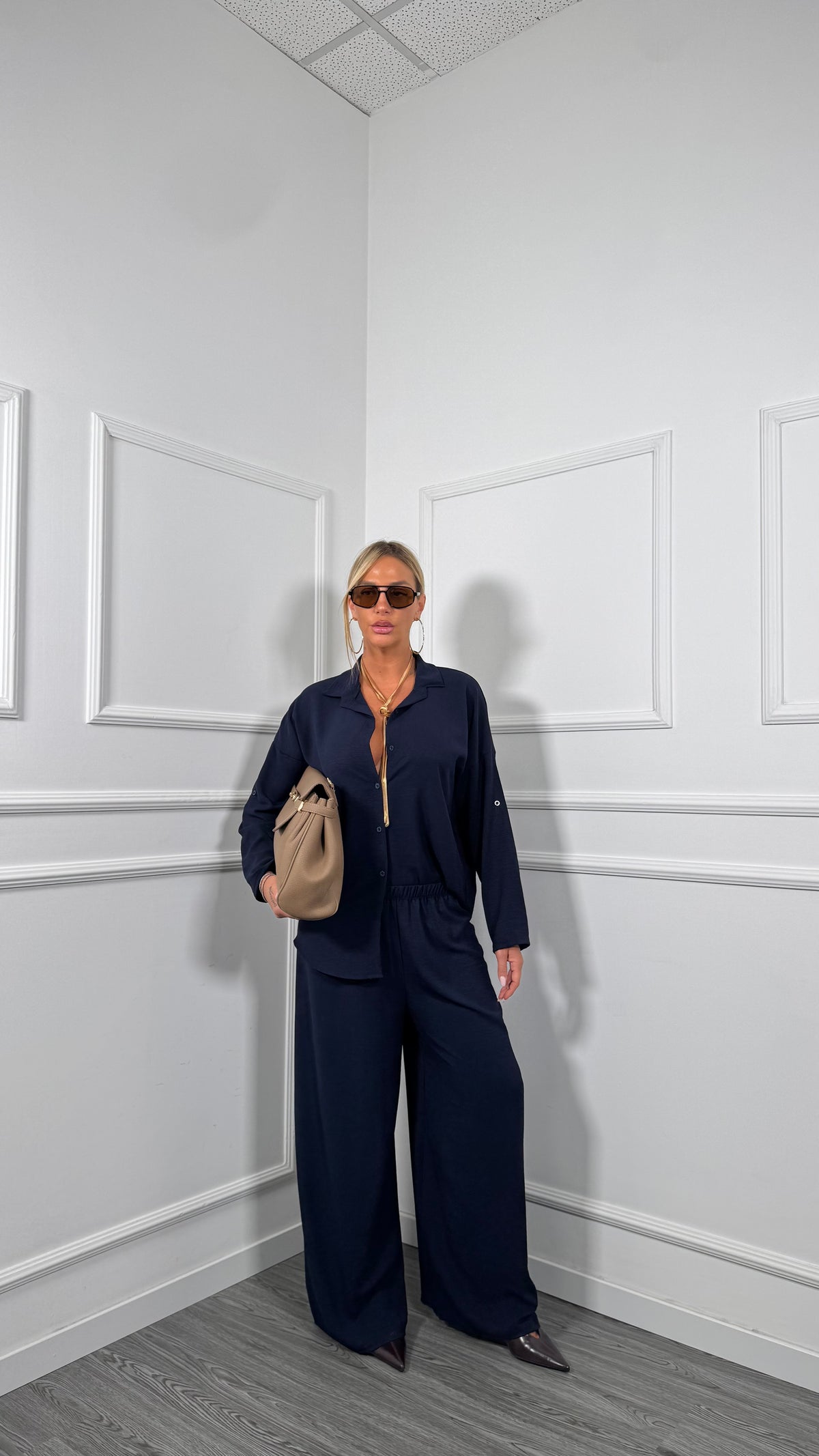 Coordinato con pantaloni palazzo blu 5687