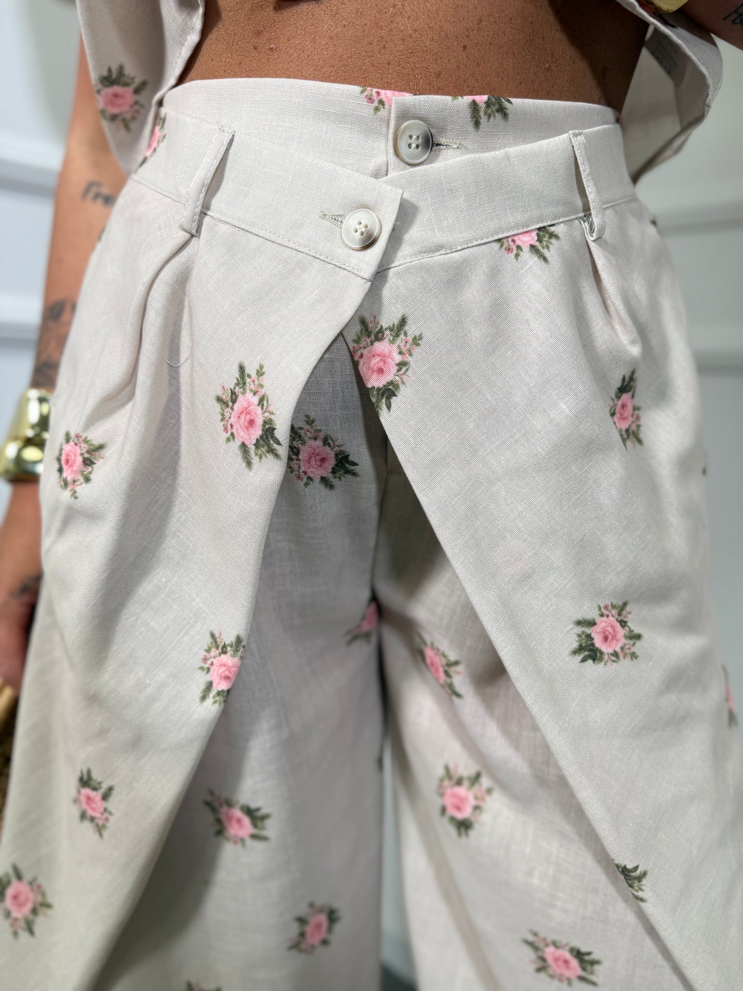 Coordinato fiori misto lino sabbia by justwest jw1944