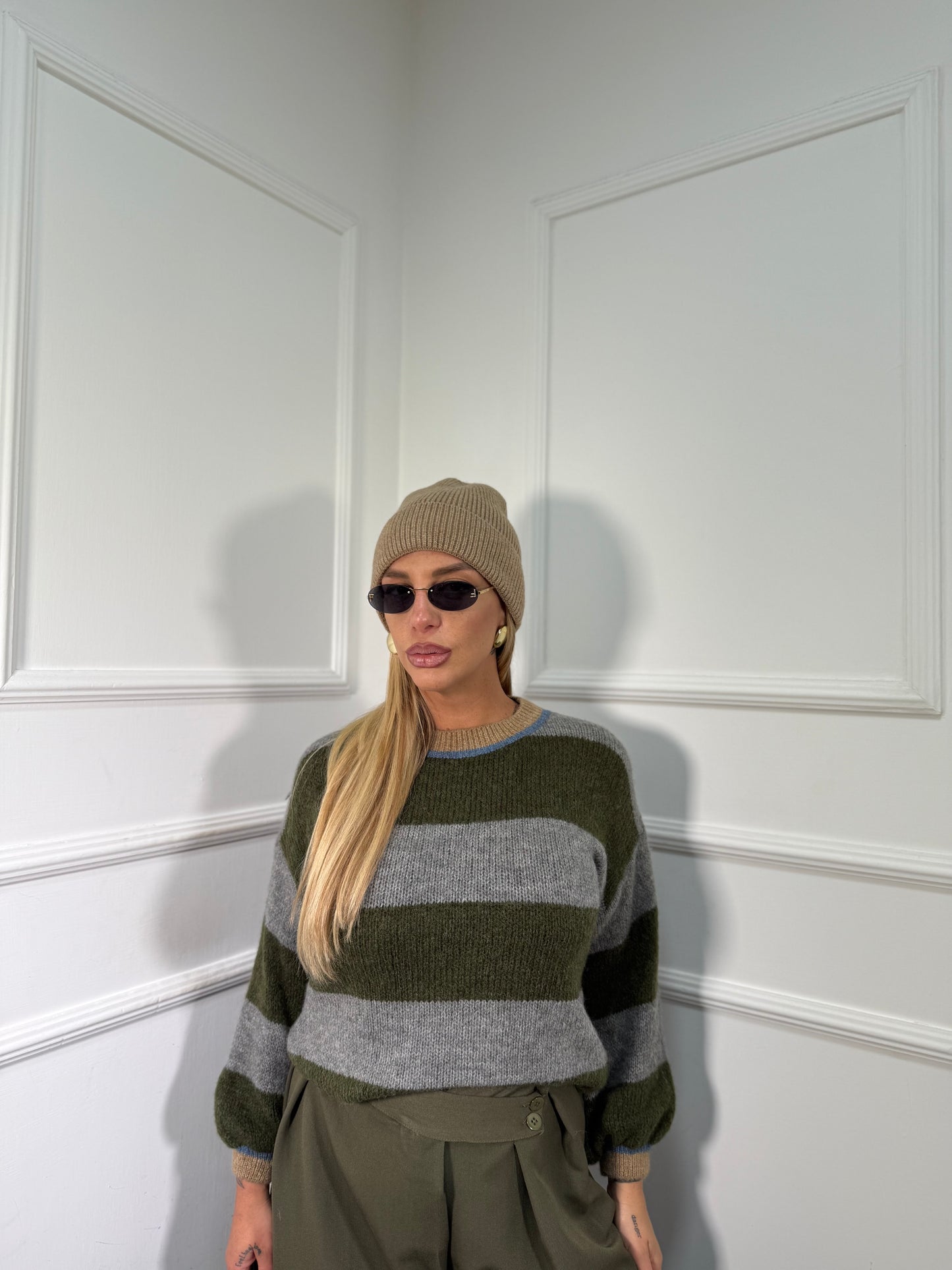 Pullover lana cotta Sezanne grigio/oliva 3110