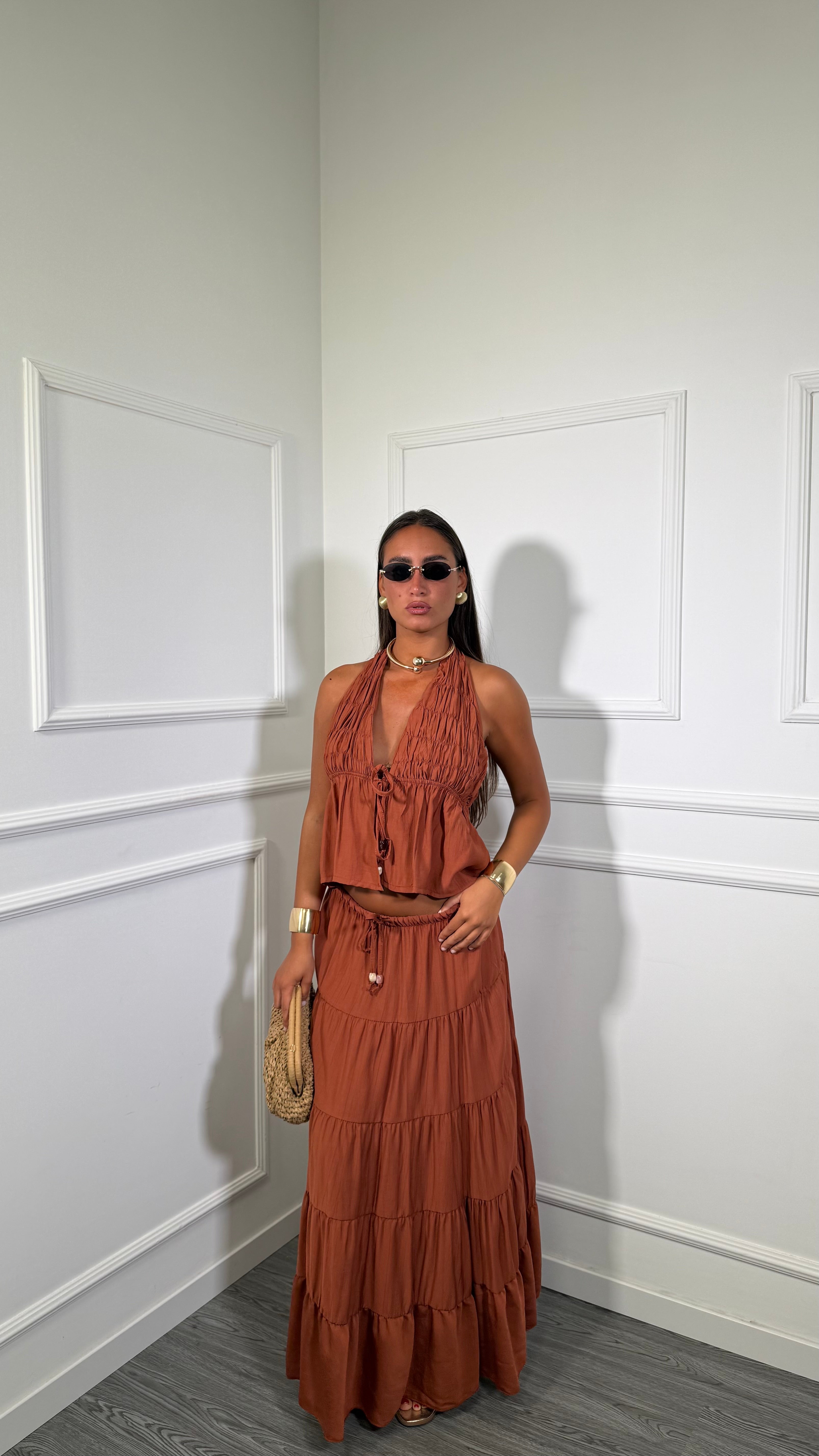 Coordinato in viscosa Leandra mattone