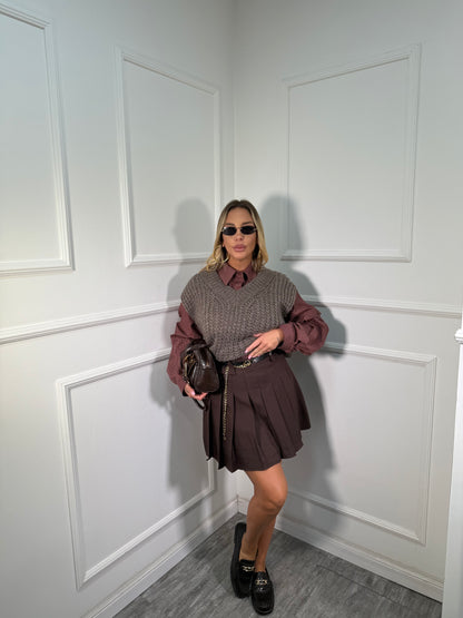 Pantagonna con pieghe e cintura Gossip cacao 68101