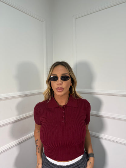 Polo a costine lana rasata bordeaux em8202