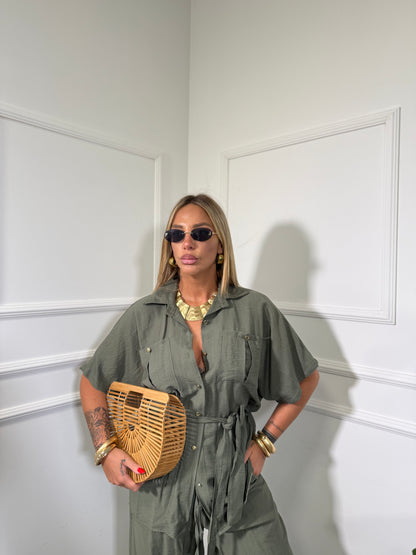 Coordinato in viscosa Jilly verde militare 2136