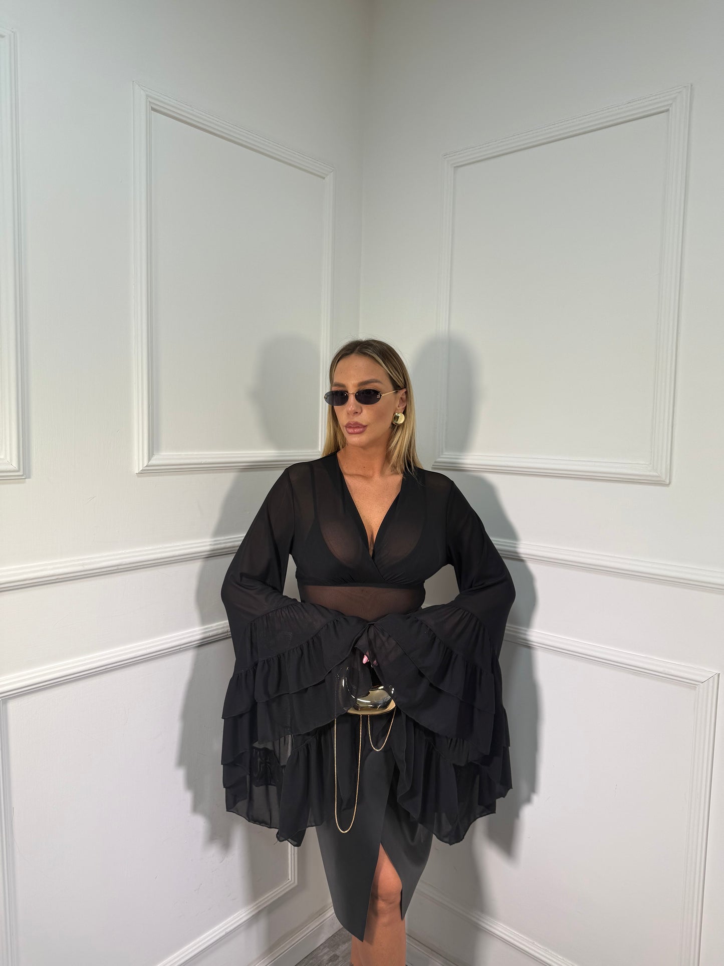 Body velato con voilant Fly nero 26096