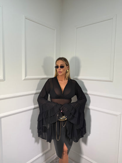 Body velato con voilant Fly nero 26096