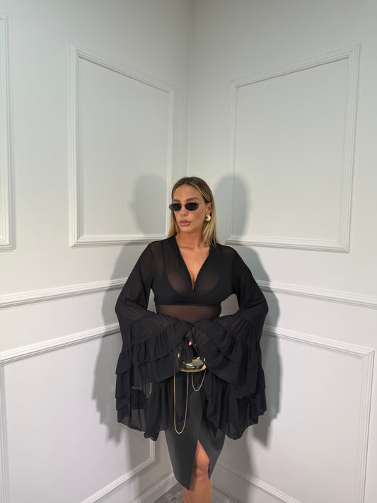 Body velato con voilant Fly nero 26096