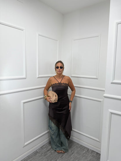 Abito lingerie in satin Amelì cioccolato 53819