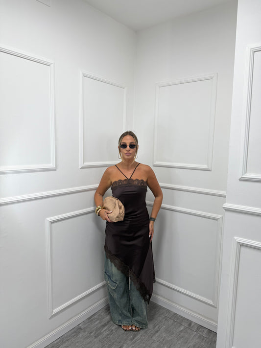 Abito lingerie in satin Amelì cioccolato 53819