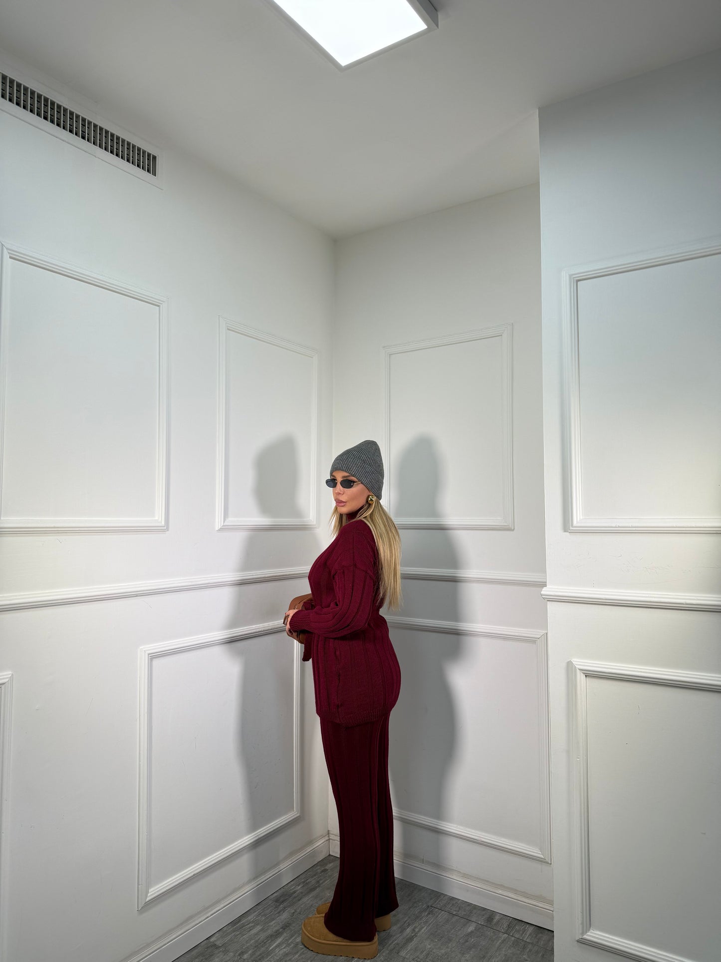 Coordinato in maglia a coste December bordeaux 228000