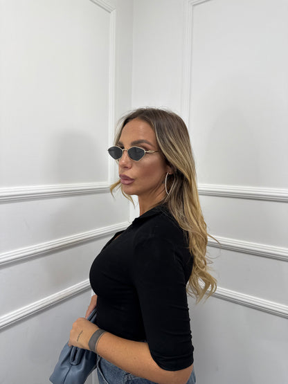 Body polo con manica 3/4 nero rt107