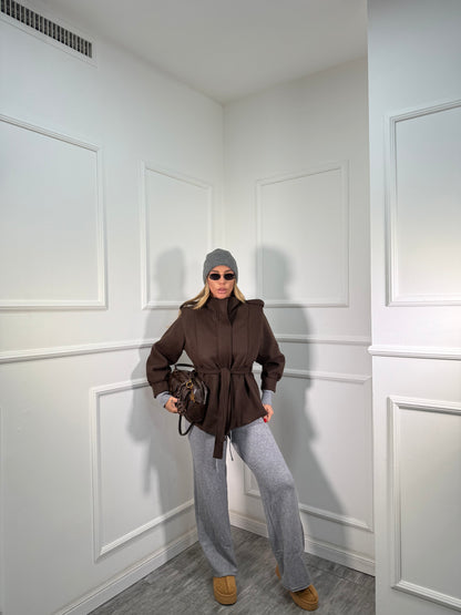 Cappotto in lana cotta collo alto Vienna cioccolato 5969