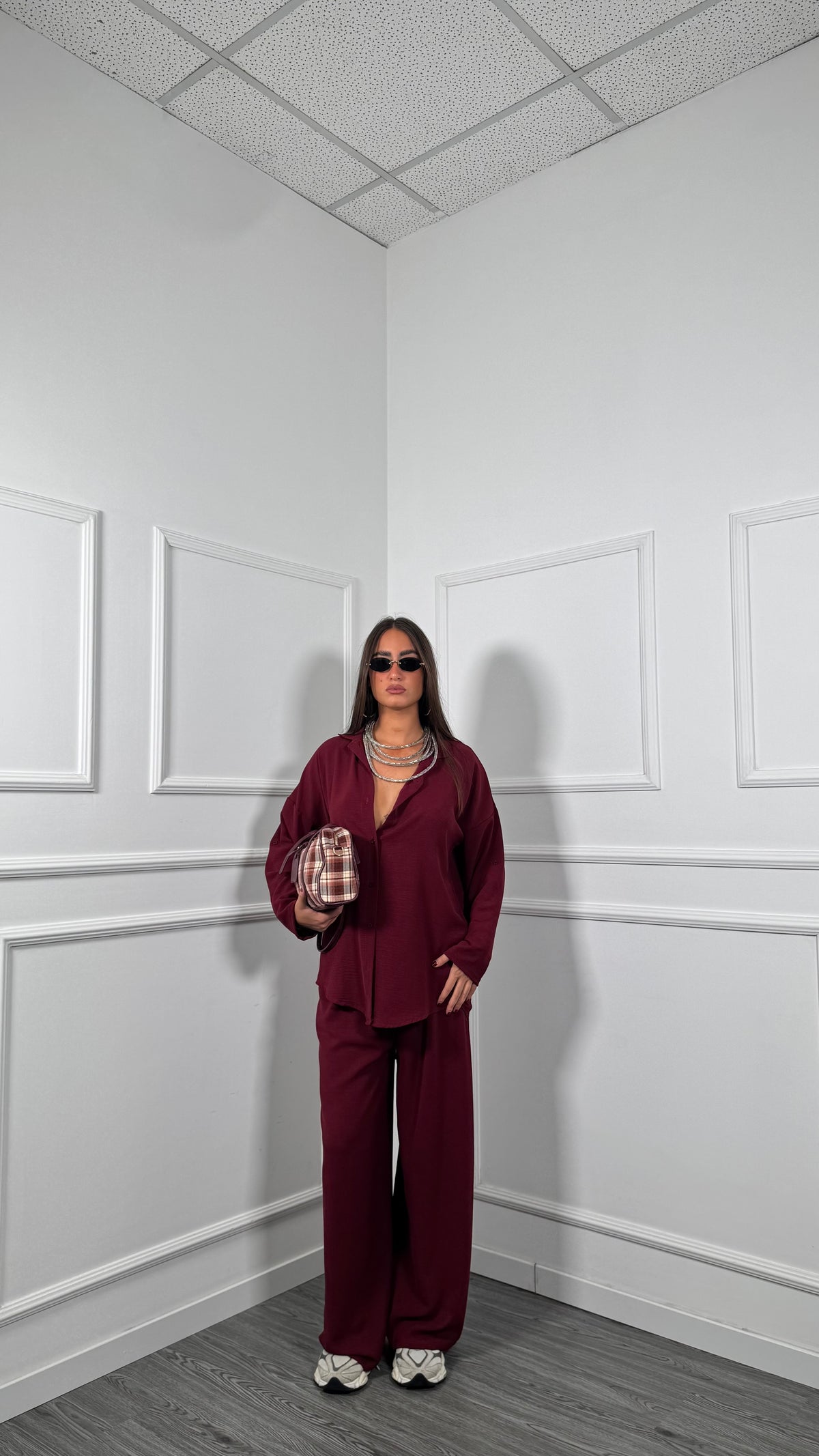 Coordinato con pantaloni palazzo bordeaux 5687