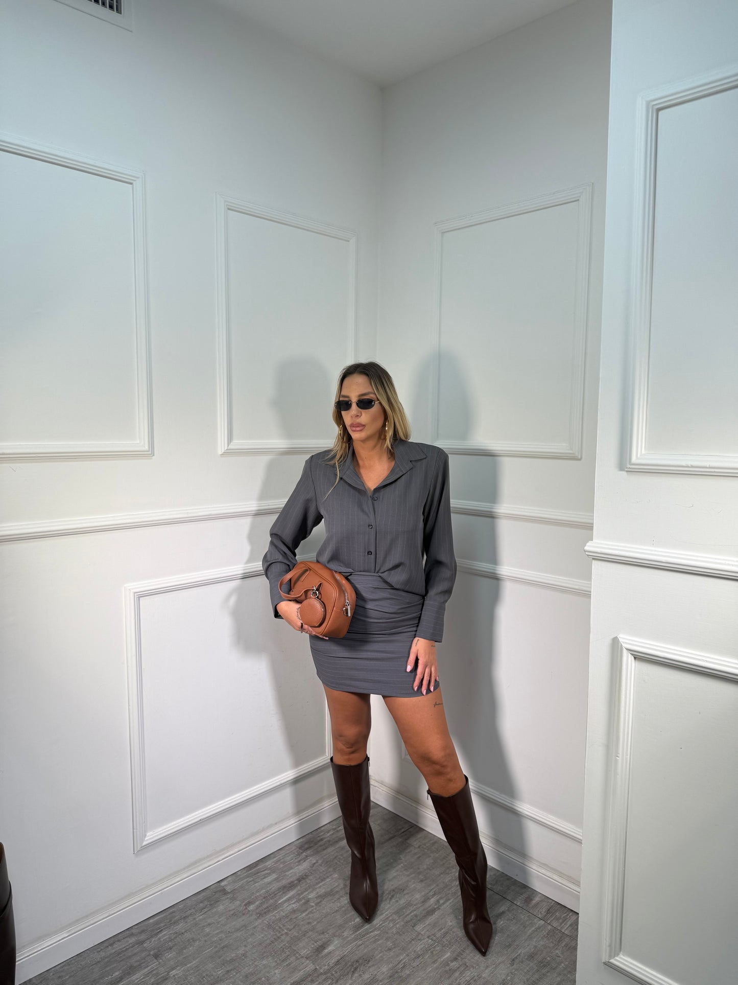 Coordinato gessato Lavinia grigio 2856