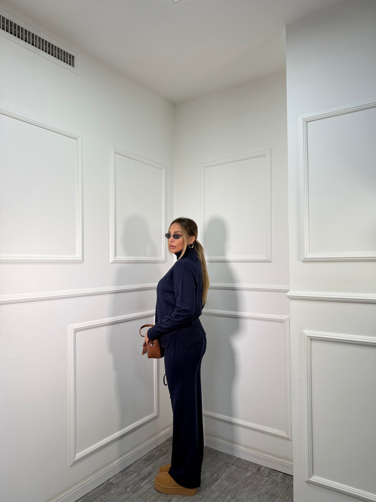 Coordinato lana rasata Snow blu notte 016