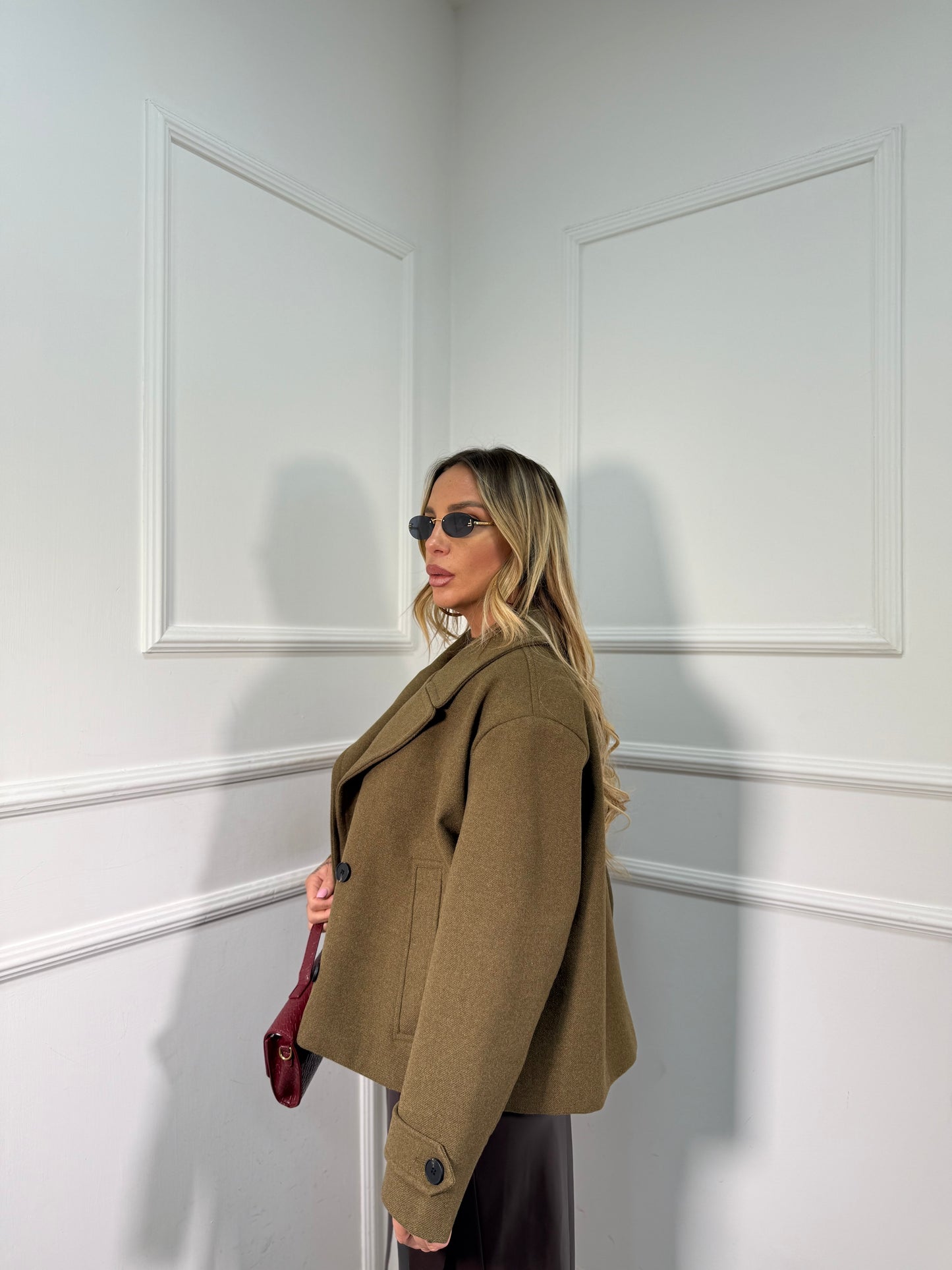 Cappotto crop oversize lana cotta verde kiwi ld3779 by lumina