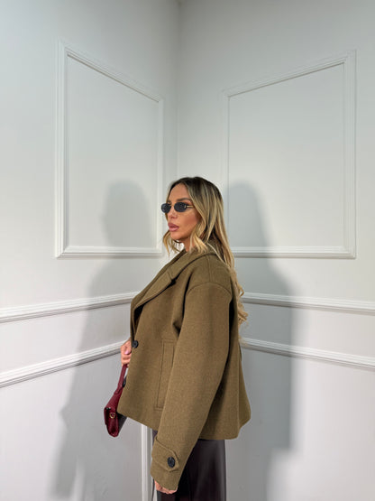 Cappotto crop oversize lana cotta verde kiwi ld3779 by lumina