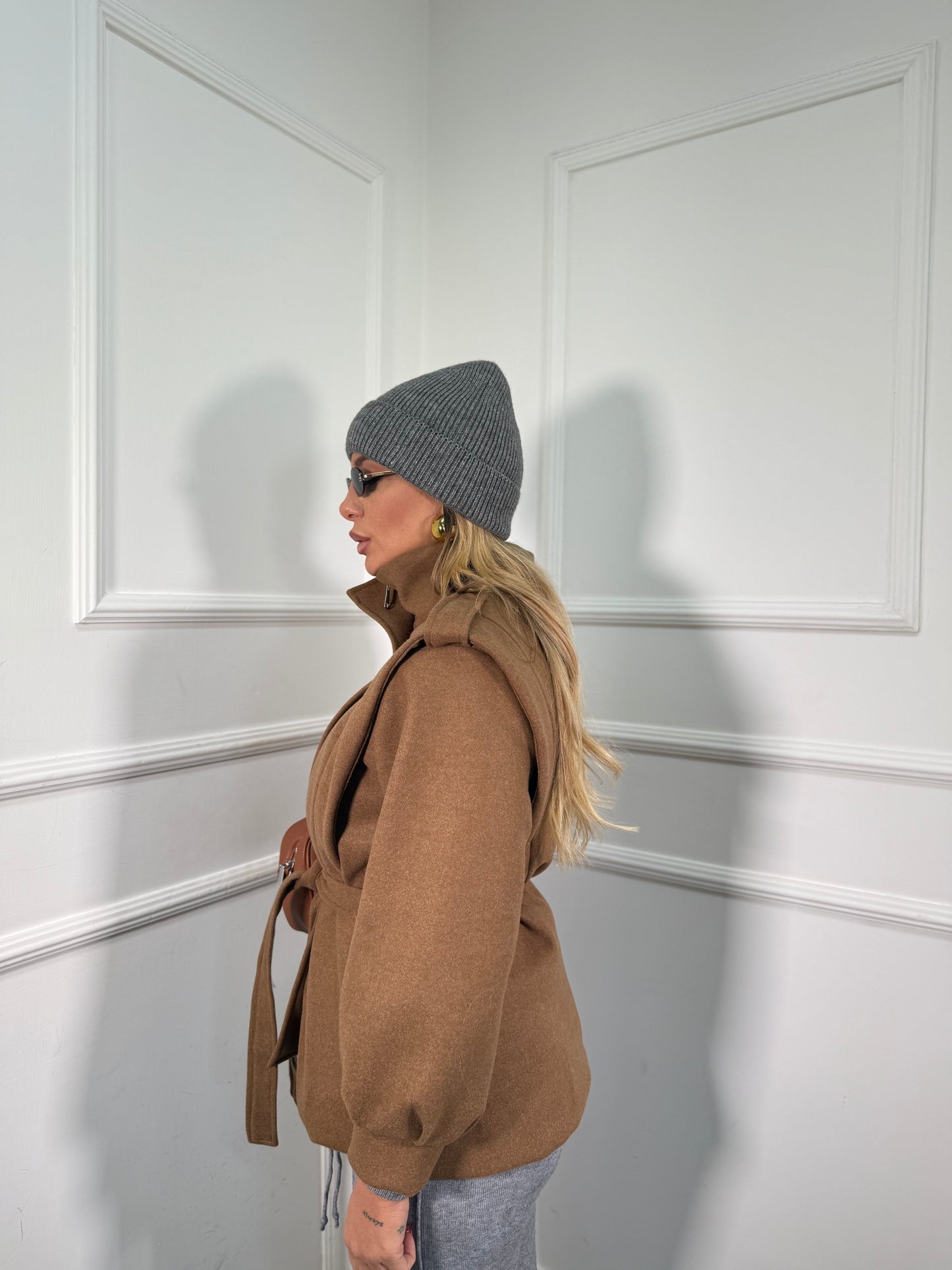 Cappotto in lana cotta collo alto Vienna camel 5969