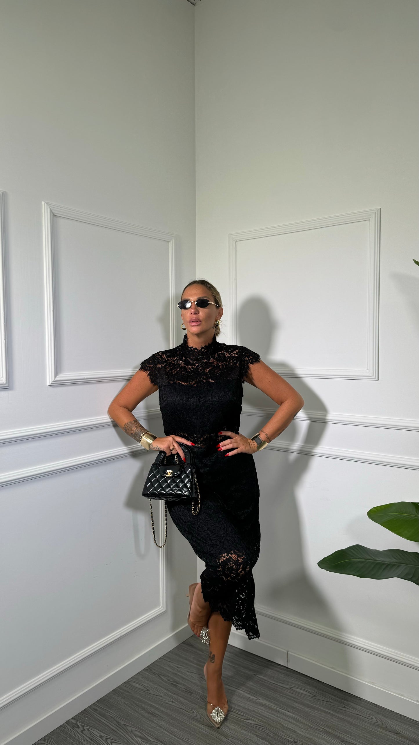 Abito midi in pizzo (curvy) Lady nero hp9856d