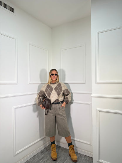 Bermuda gessato misto lana con cintura Courtney taupe