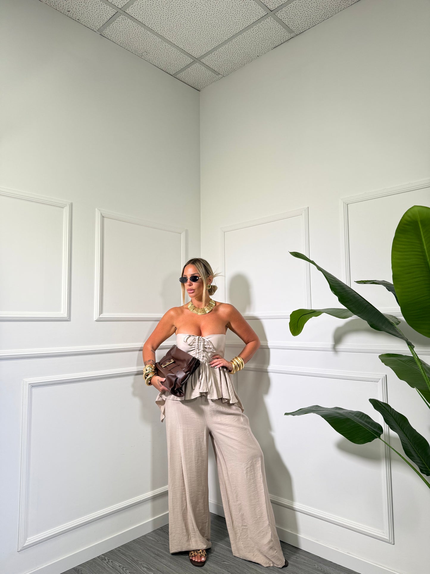 Jumpsuit in viscosa Faraana sabbia 5133