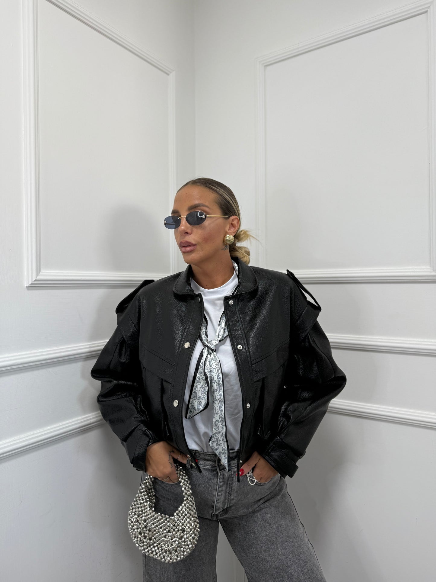 Chiodo ecopelle martellata Nora nero 76 premium quality