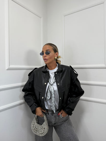 Chiodo ecopelle martellata Nora nero 76 premium quality