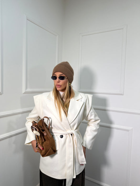 Cappotto in panno con spalline Valery panna 007084