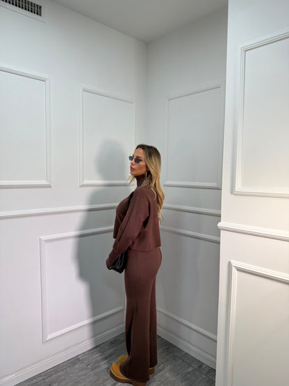 Coordinato lana rasata collo alto Alaska cioccolato g106