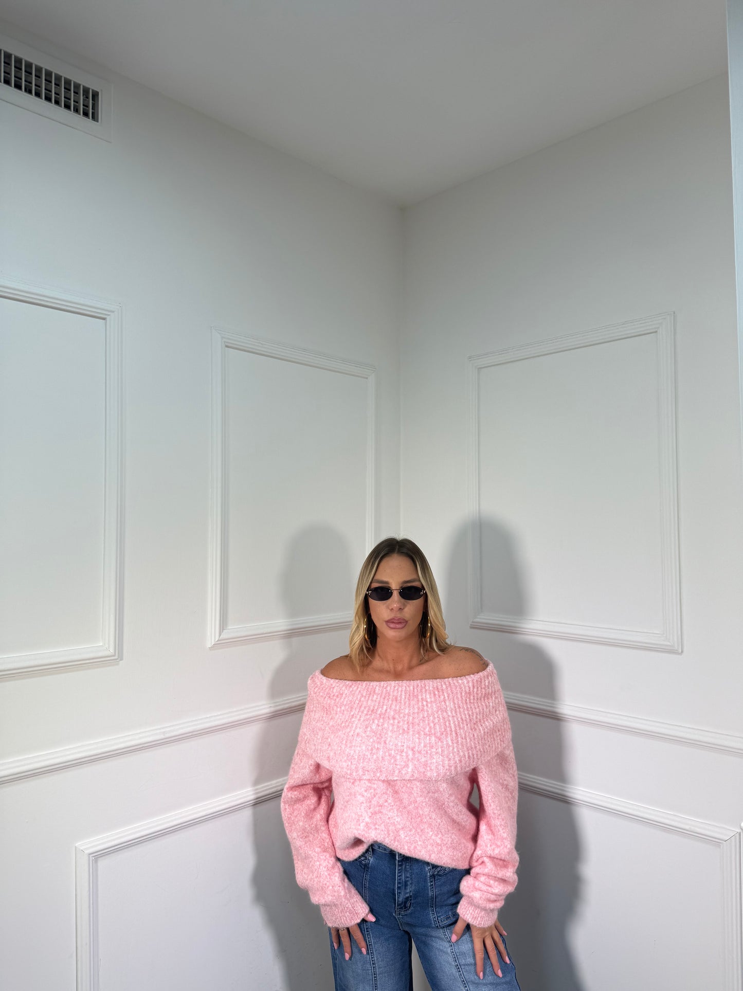 Maxi pull scollo a barca Candy rosa bubble 33895