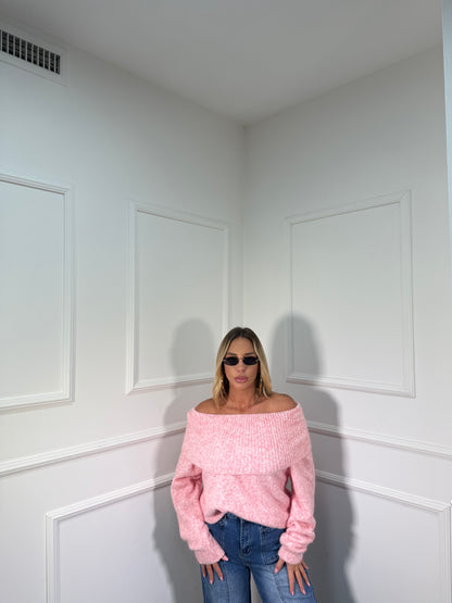 Maxi pull scollo a barca Candy rosa bubble 33895