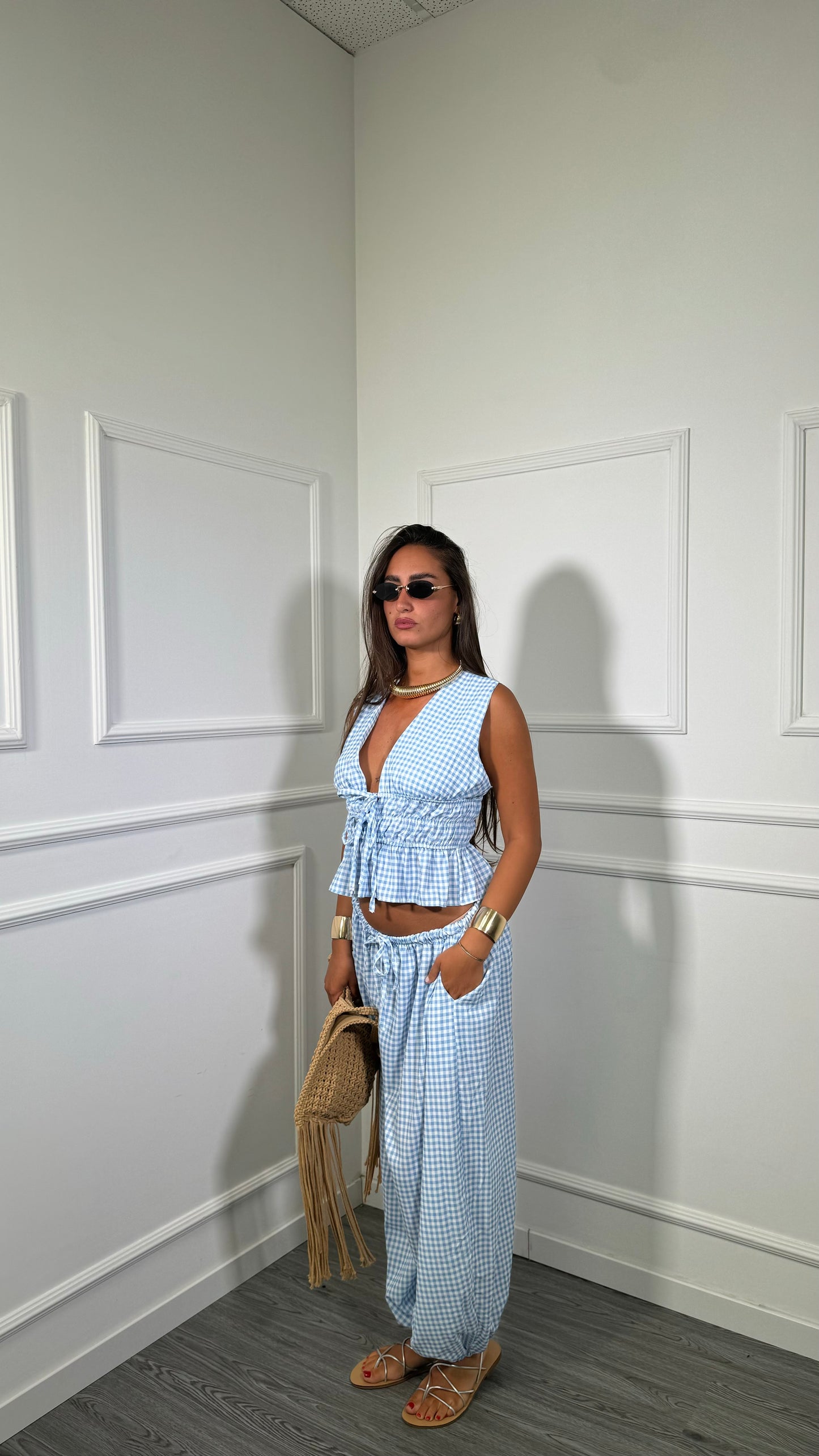 Coordinato a quadretti azzurro 14137
