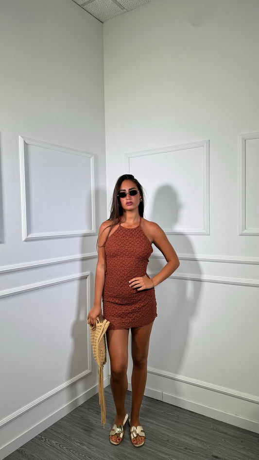 Abito corto in pizzo Bodrum coccio 13870