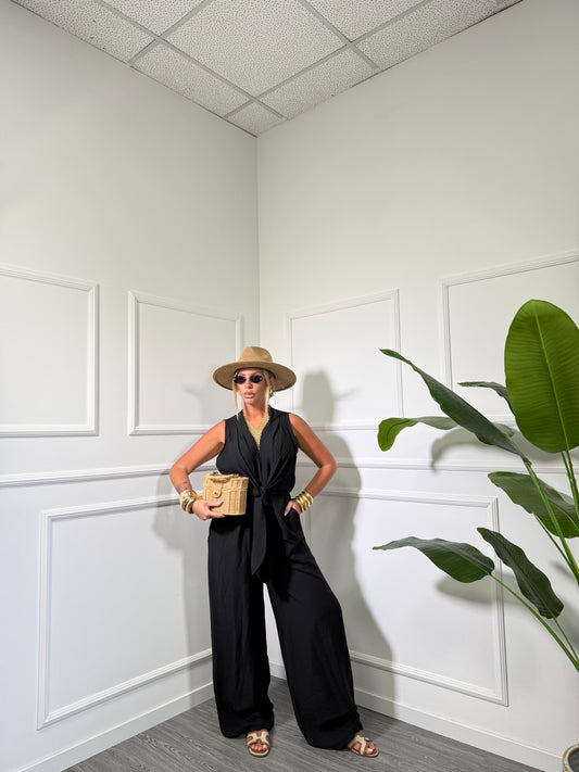 Jumpsuit palazzo in cotone (Curvy) Cassie nera 5114