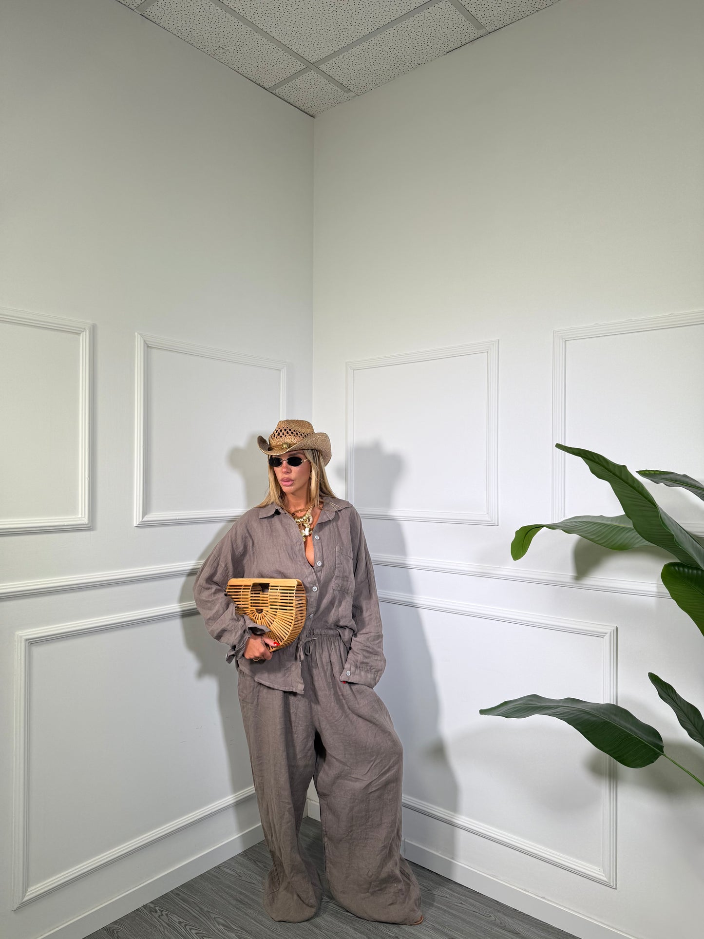 Coordinato in lino (SLIM XS a L) Shaty taupe 25192