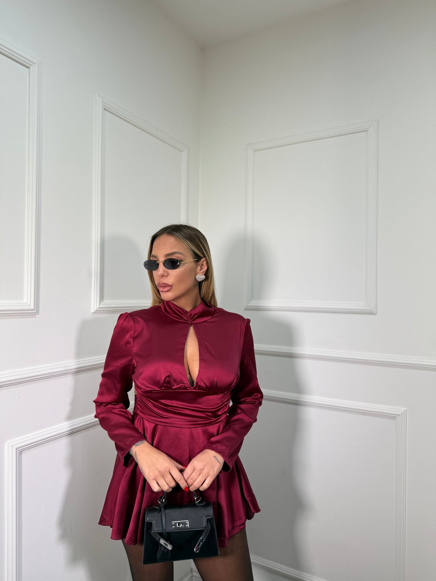 Jumpsuit in satin Amanda bordeaux 39480