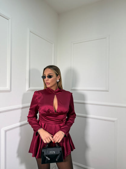 Jumpsuit in satin Amanda bordeaux 39480