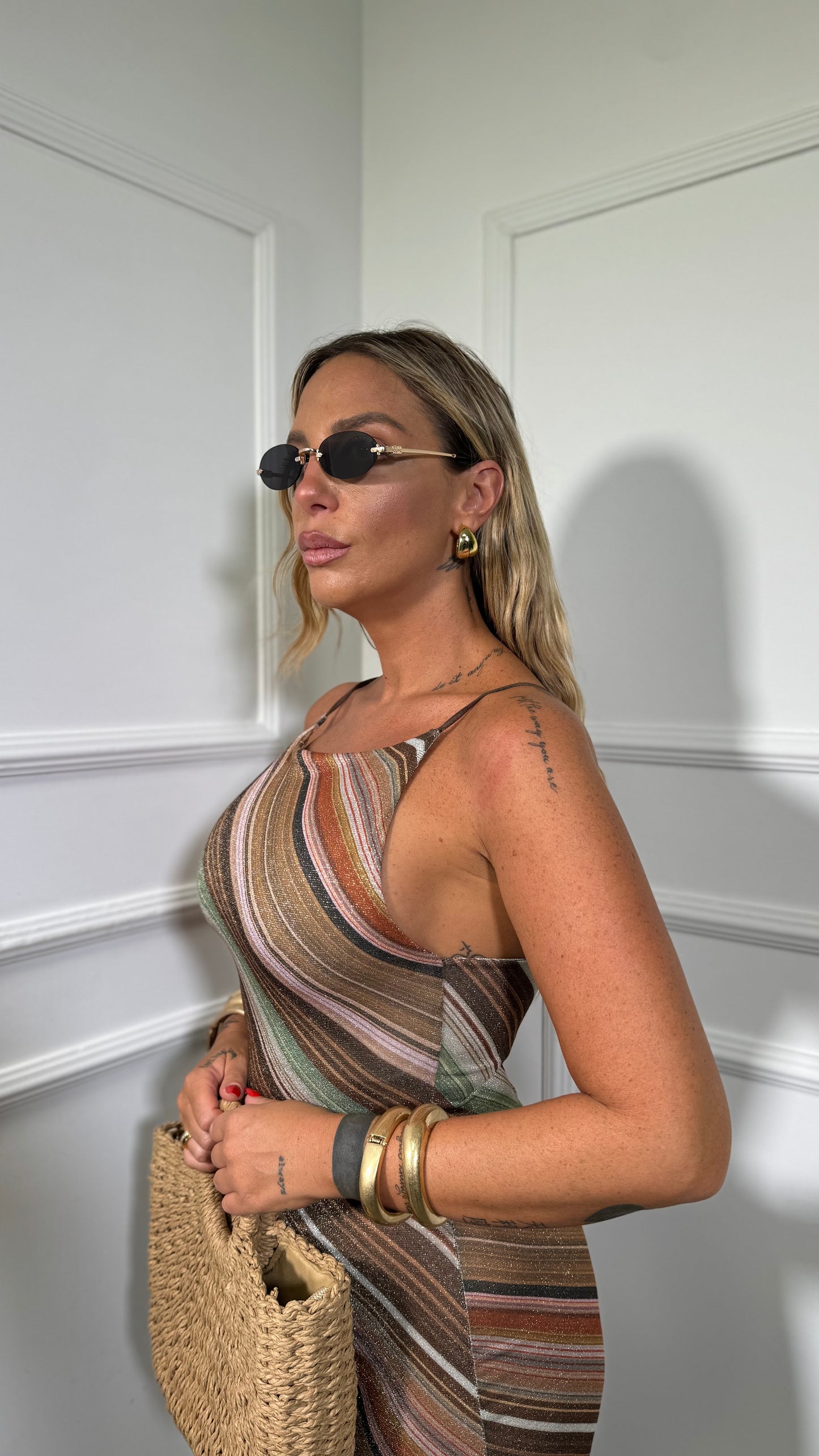 Abito midi in lurex Rainbow marrone