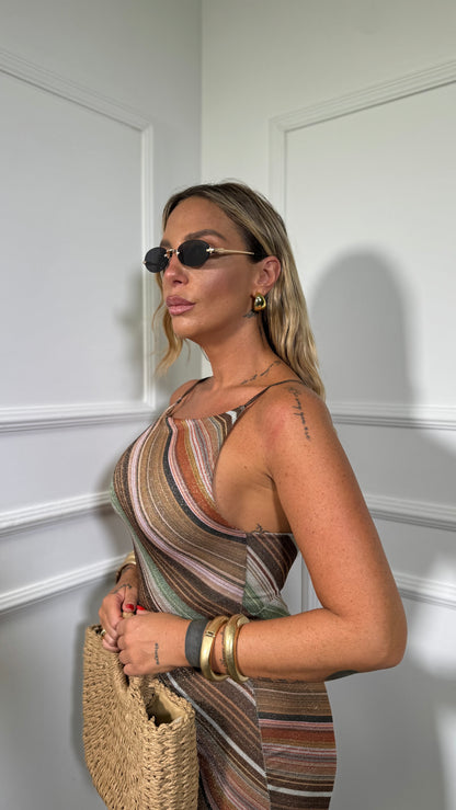 Abito midi in lurex Rainbow marrone