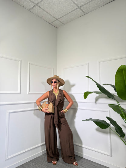 Jumpsuit palazzo in cotone (Curvy) Cassie cioccolato 5114