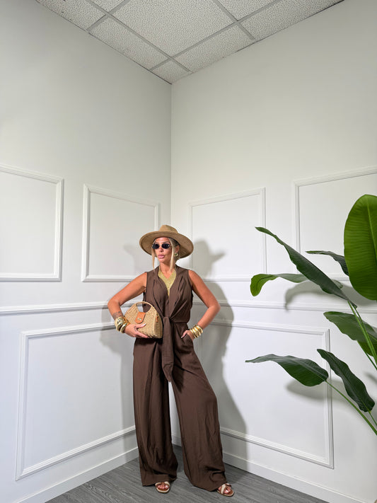 Jumpsuit palazzo in cotone (Curvy) Cassie cioccolato 5114