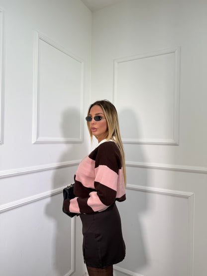 Pullover Polo lana rasata Coffee rosa blush/cacao yhc7224