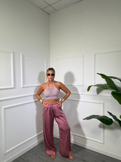 Pantaloni palazzo in satin Must Have rosa cipolla 24205