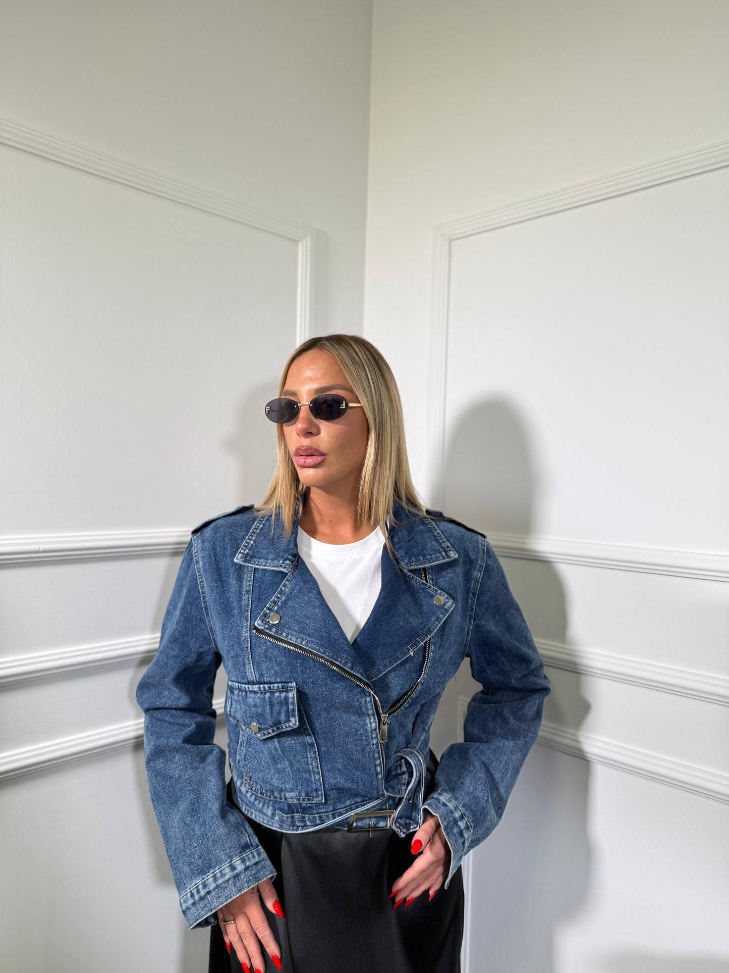 Chiodo in denim lavaggio scuro Brendy mf2672